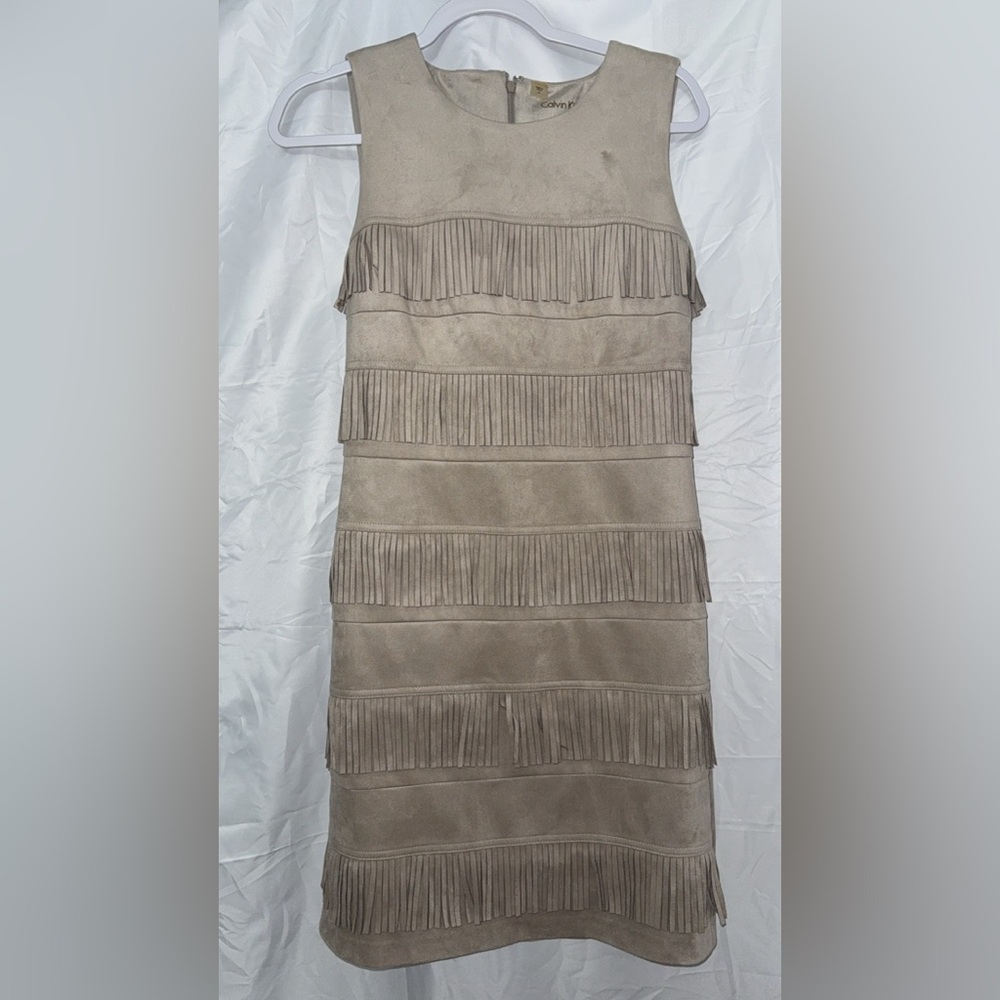 Calvin Klein Tan Fringe Dress size 4